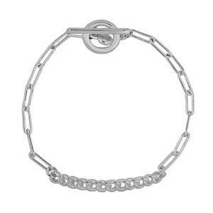 LC Lauren Conrad Chain Link Domed Bar Toggle Clasp Bracelet Silver Tone NWT!